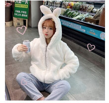 Load image into Gallery viewer, Japanese Jacket Women Harajuku Warm Hoodies Teddy Coat Faux Fur Coats Soft Girl Streetwear Korean Hooded Outwear BF Windbreaker