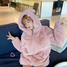 Load image into Gallery viewer, Japanese Jacket Women Harajuku Warm Hoodies Teddy Coat Faux Fur Coats Soft Girl Streetwear Korean Hooded Outwear BF Windbreaker