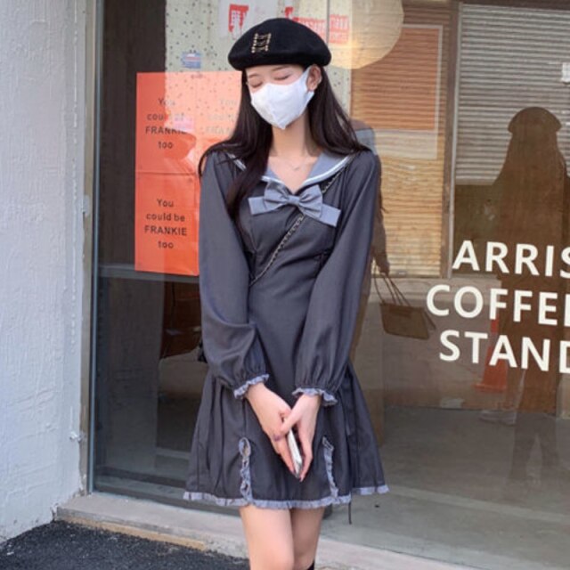 Japanese Kawaii Lolita Dress Women Bow Patchwork Sweet Party Mini Dress Female Casual Korean College Style Slim Cute Dress 2021