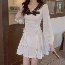 Load image into Gallery viewer, Japanese Kawaii Lolita Dress Women Bow Patchwork Sweet Party Mini Dress Female Casual Korean College Style Slim Cute Dress 2021