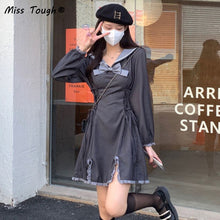 Load image into Gallery viewer, Japanese Kawaii Lolita Dress Women Bow Patchwork Sweet Party Mini Dress Female Casual Korean College Style Slim Cute Dress 2021