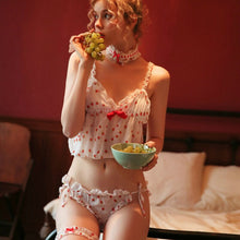 Load image into Gallery viewer, Japanese Kawaii Lolita Pajama Sets Cute Cosplay Maid Costume Sweet Strawberry Lingerie Pyjamas Women Tops Thong Leg Ring Collar