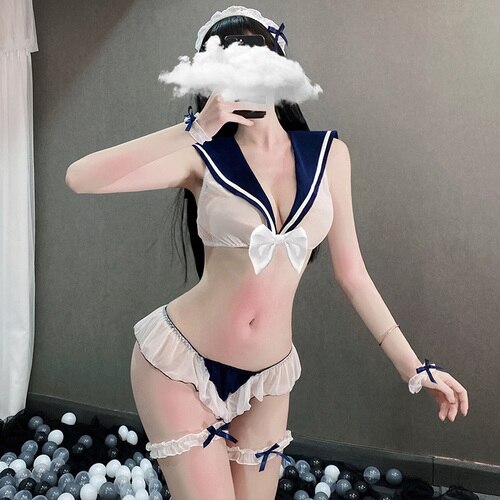 Japanese Kawaii Lolita Uniform Sexy Sailor Maid Cosplay Lingerie Bikini Lace Top Panties for Women Sailor School Girl Outfits