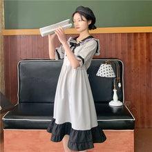 Load image into Gallery viewer, Japanese Kawaii Midi Dress Women Bow Lace-up A-line Sweet Cute Lolita Dresses Patchwork Ruffles College Style Summer Dress 2021