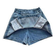 Load image into Gallery viewer, Japanese Kawaii Mini Denim Skirt Women Patchwork Korean Fashion Sweet Split Skirt Shorts Bandage Casual Plaid Skirt Summer 2021