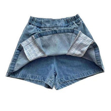 Load image into Gallery viewer, Japanese Kawaii Mini Denim Skirt Women Patchwork Korean Fashion Sweet Split Skirt Shorts Bandage Casual Plaid Skirt Summer 2021