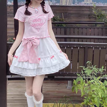 Load image into Gallery viewer, Japanese Kawaii Mini Skirt Women Korean Patchwork Casual Sweet Lolita Skirts Female High Waist Ruffles Fairy Skirt 2021 Summer