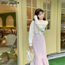 Load image into Gallery viewer, Japanese Kawaii Plaid Strap Dress Women Sweet Bow Designer Party Midi Dress Female Casual Korean Fashion Winter Cute Dress 2021