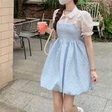 Load image into Gallery viewer, Japanese Kawaii Strap Dresses Women 2021 Blue Sweet Elegant Casual Party Mini Dress Korean Fashion Lolita Beach Clothing Summer