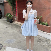 Load image into Gallery viewer, Japanese Kawaii Strap Dresses Women 2021 Blue Sweet Elegant Casual Party Mini Dress Korean Fashion Lolita Beach Clothing Summer