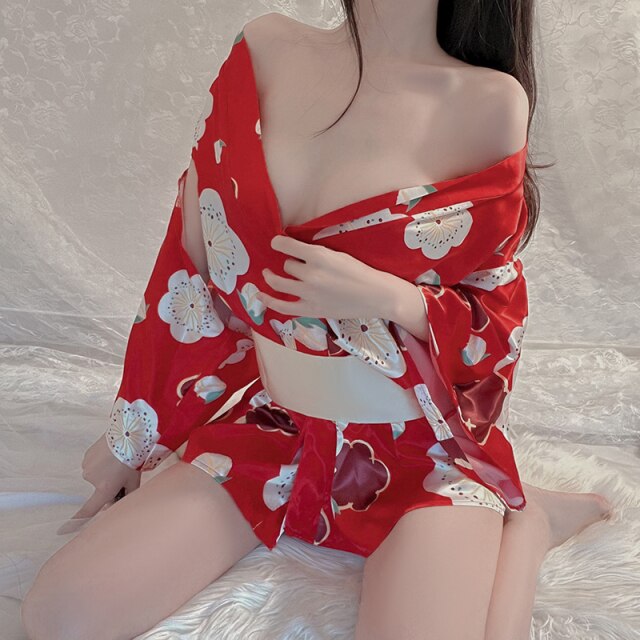 Japanese Kimono Bow Bathrobe Sexy Lingerie Female Temptation Hot Erotic Anime Uniform Halloween Outfits for Women