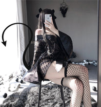 Load image into Gallery viewer, Japanese Kimono Sexy Bathrobe Harajuku Gothic Dark Black Sleepwear Lingerie Soft Girl Perspective Yukata Uniform Pajama Set