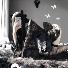 Load image into Gallery viewer, Japanese Kimono Sexy Bathrobe Harajuku Gothic Dark Black Sleepwear Lingerie Soft Girl Perspective Yukata Uniform Pajama Set