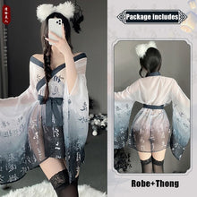 Load image into Gallery viewer, Japanese Kimono Women Sexy Lingerie See Through Mesh Nightgown Bathrobe Pajama Temptation Nightwear Robes cosplay sexy costume