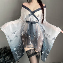Load image into Gallery viewer, Japanese Kimono Women Sexy Lingerie See Through Mesh Nightgown Bathrobe Pajama Temptation Nightwear Robes cosplay sexy costume