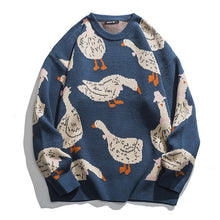 Load image into Gallery viewer, Japanese Knitted Sweater Men Cartoon Animal Duck Goose Print Pullover Harajuku Casual O-neck Oversize Top Streetwear Unisex Fall