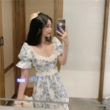 Load image into Gallery viewer, Japanese Korean Style Summer Dress Women Sexy Square Collar Kawaii Mini Dress Soft Girl Cute Sweet Puff Sleeve Lace Ruffle Dress
