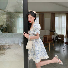 Load image into Gallery viewer, Japanese Korean Style Summer Dress Women Sexy Square Collar Kawaii Mini Dress Soft Girl Cute Sweet Puff Sleeve Lace Ruffle Dress