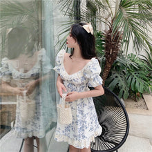 Load image into Gallery viewer, Japanese Korean Style Summer Dress Women Sexy Square Collar Kawaii Mini Dress Soft Girl Cute Sweet Puff Sleeve Lace Ruffle Dress