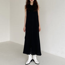 Load image into Gallery viewer, Japanese Mori Girl Style Sleeveless Maxi Solid Color Dress Women&#39;s Split Soft Cotton Tank T-shirt Sundress