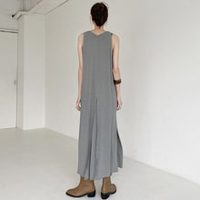 Load image into Gallery viewer, Japanese Mori Girl Style Sleeveless Maxi Solid Color Dress Women&#39;s Split Soft Cotton Tank T-shirt Sundress