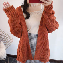 Load image into Gallery viewer, Japanese New Autumn Winter Knit Cardigans Women Solid Color Simple All Match Elegant Sweater Coat Lace-up Slim Waist Pull Femme