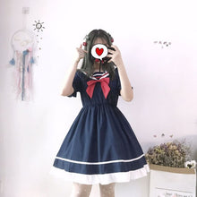 Load image into Gallery viewer, Japanese Preppy Style Dress for Woman Sweet Sailor Collar Lolita Dresses Spring Summer Sweet Bow Vestidos Teen Girls 2022 New