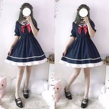 Load image into Gallery viewer, Japanese Preppy Style Dress for Woman Sweet Sailor Collar Lolita Dresses Spring Summer Sweet Bow Vestidos Teen Girls 2022 New