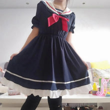 Load image into Gallery viewer, Japanese Preppy Style Dress for Woman Sweet Sailor Collar Lolita Dresses Spring Summer Sweet Bow Vestidos Teen Girls 2022 New