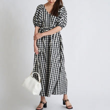 Load image into Gallery viewer, Japanese Sexy Elegant V Neck Woman Dress Design Back Lace-up Slim Waist A Line Vestidos 2022 Summer New Sundress Party Maxi Robe