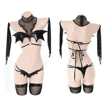 Load image into Gallery viewer, Japanese Sexy Lingerie Patent Leather Little Devil Lace-up Bundled Split Bra Suit Elf Bat Cosplay Swimsuit Uniform Lolita Bikini