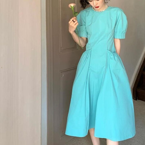 Japanese Solid Elegant Dress Women Summer Designer Sweet Long Dress Female Casual Short Sleeve Revolve Evening Party Sundress