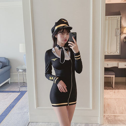 Japanese Stewardess Uniform Cosplay Costumes Women Party Night Club Dress Flight Attendant Uniform Sexy School Girl Costume