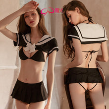 Load image into Gallery viewer, Japanese Style Sailor Suit Hot Uniform Temptation Bowknot Hollow Halter Skirt Sexy Student Role Play Set Women Erotic Costume