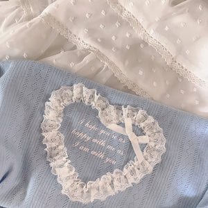 Japanese Sweet Cute Heart T-shirts for Women Simple O-neck Kawaii Bow Tops Summer Letter Puff Short Sleeve Tees Femme 2022