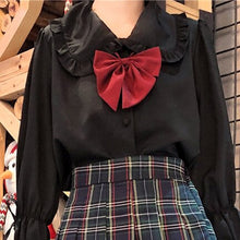 Load image into Gallery viewer, Japanese Sweet Fungus Edge Shirts Mori Girls 2022 Vinatge Flare Sleeve Kawaii Tops Bandage Designed Cute Kawaii Blouses