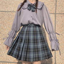 Load image into Gallery viewer, Japanese Sweet Fungus Edge Shirts Mori Girls 2022 Vinatge Flare Sleeve Kawaii Tops Bandage Designed Cute Kawaii Blouses