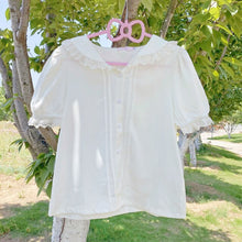 Load image into Gallery viewer, Japanese Sweet Lace Blouses White Women 2022 Cute Rabbit Ears Tops Short Sleeve Schoolgirl Button Up Shirt Kawaii Summer