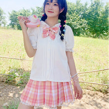 Load image into Gallery viewer, Japanese Sweet Lace Blouses White Women 2022 Cute Rabbit Ears Tops Short Sleeve Schoolgirl Button Up Shirt Kawaii Summer