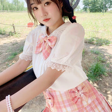Load image into Gallery viewer, Japanese Sweet Lace Blouses White Women 2022 Cute Rabbit Ears Tops Short Sleeve Schoolgirl Button Up Shirt Kawaii Summer