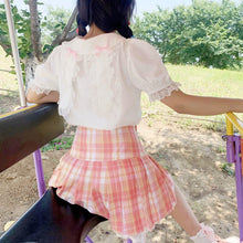 Load image into Gallery viewer, Japanese Sweet Lace Blouses White Women 2022 Cute Rabbit Ears Tops Short Sleeve Schoolgirl Button Up Shirt Kawaii Summer