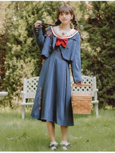 Load image into Gallery viewer, Japanese Sweet Lovely Two Piece Set Women Fall Navy Collar Embroidery Cute Shirt+Strap Dress Femme College Style Jk Uniform Suit