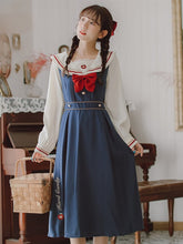 Load image into Gallery viewer, Japanese Sweet Lovely Two Piece Set Women Fall Navy Collar Embroidery Cute Shirt+Strap Dress Femme College Style Jk Uniform Suit