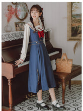 Load image into Gallery viewer, Japanese Sweet Lovely Two Piece Set Women Fall Navy Collar Embroidery Cute Shirt+Strap Dress Femme College Style Jk Uniform Suit