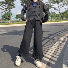 Load image into Gallery viewer, Japanese Sweet Ruffles Pants Cute Mori Girl Solid All Match Wide Leg Kawaii Trousers Women Simple Casual Loose Pantalones