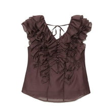 Load image into Gallery viewer, Japanese Sweet Ruffles Solid Chiffon Blouse Woman V-neck Backless Lace-up Woman Shirts 2021 Summer Chic Pullover Blusas Mujer