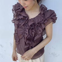 Load image into Gallery viewer, Japanese Sweet Ruffles Solid Chiffon Blouse Woman V-neck Backless Lace-up Woman Shirts 2021 Summer Chic Pullover Blusas Mujer