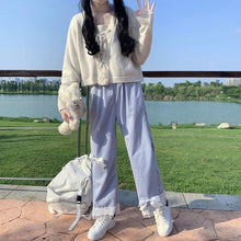 Load image into Gallery viewer, Japanese Sweet Teen Girls Corduroy Pants Bow 2022 Elastic Waist Cute Kawaii Trousers Fresh Spliced Lace Pantalones Mujer