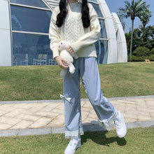 Load image into Gallery viewer, Japanese Sweet Teen Girls Corduroy Pants Bow 2022 Elastic Waist Cute Kawaii Trousers Fresh Spliced Lace Pantalones Mujer