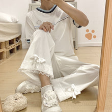 Load image into Gallery viewer, Japanese Sweet Teen Girls Corduroy Pants Bow 2022 Elastic Waist Cute Kawaii Trousers Fresh Spliced Lace Pantalones Mujer